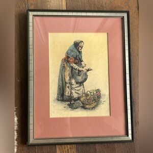 Paul Geissler  Etching Vegetable Woman Artwork Vtg Framed Germany